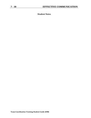 7 - 10 EFFECTIVE COMMUNICATION
Team Coordination Training Student Guide (8/98)
Student Notes
 