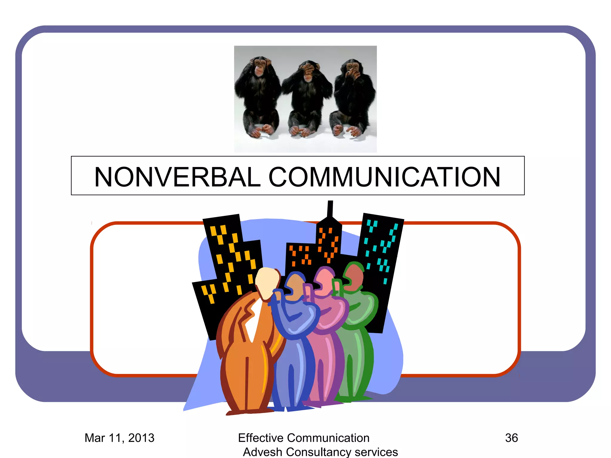 NONVERBAL COMMUNICATION




Mar 11, 2013   Effective Communication        36
                Advesh Consultancy services
 