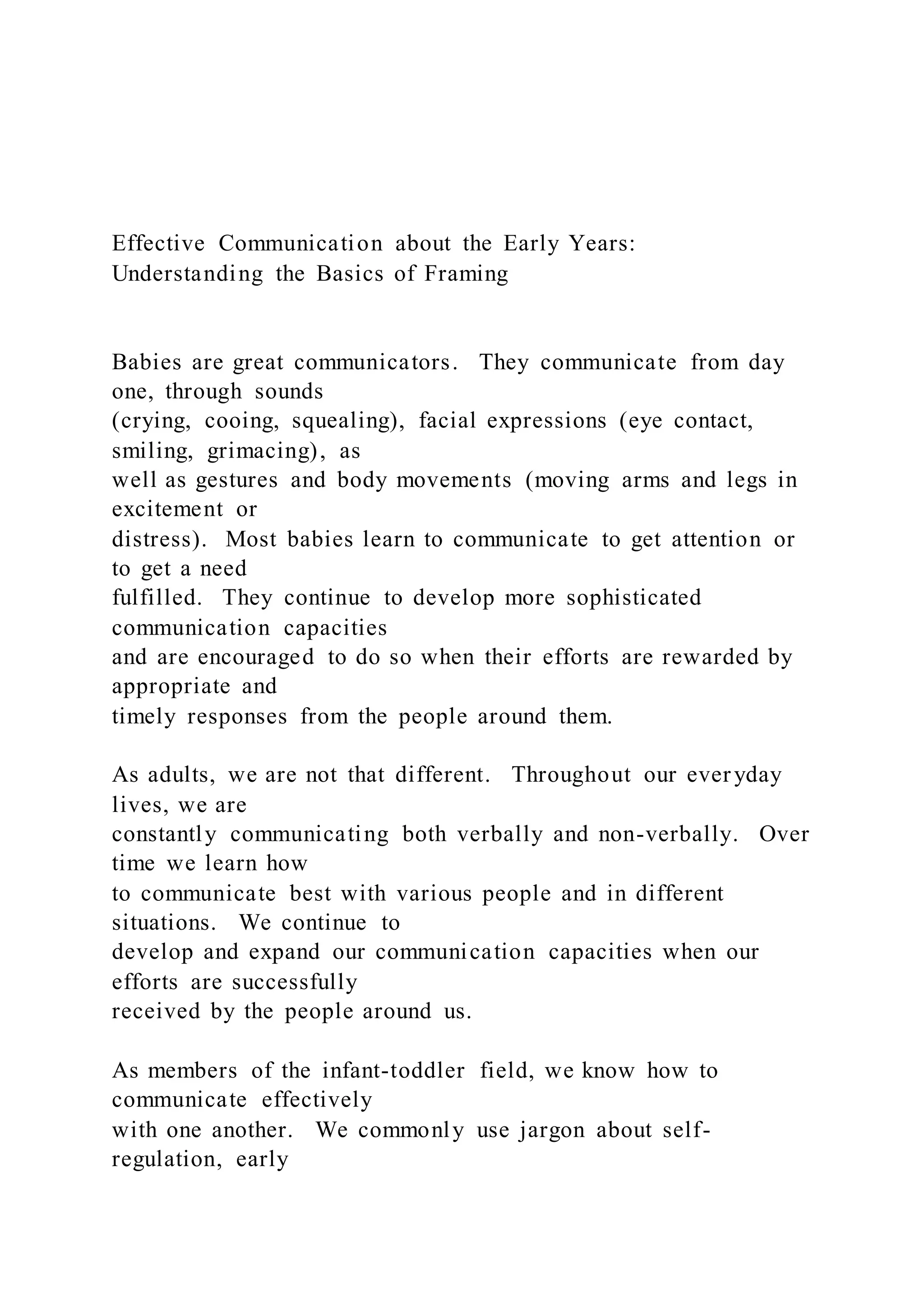 Effective Communication about the Early Years Understanding | DOCX