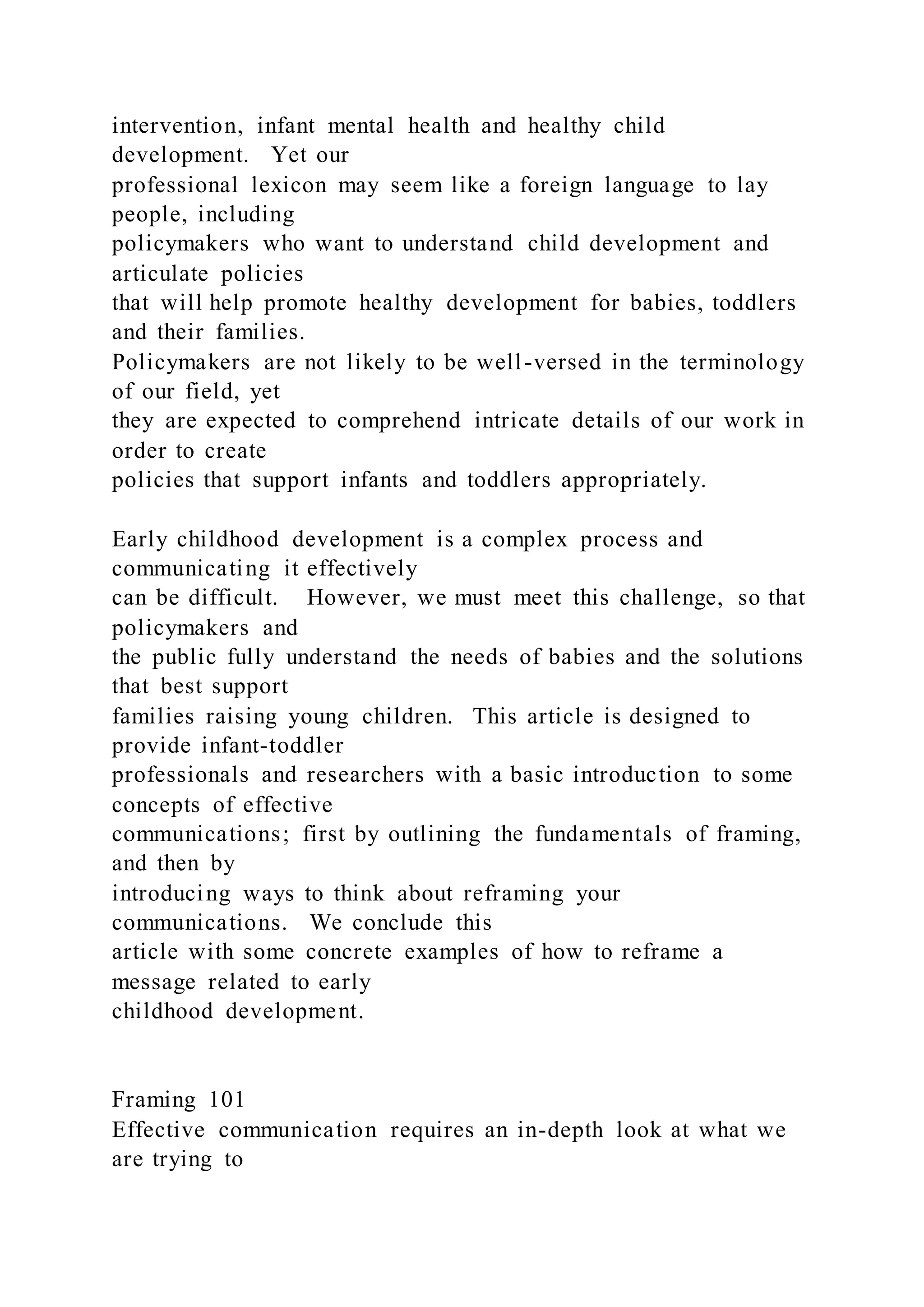 Effective Communication about the Early Years Understanding | DOCX