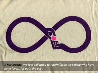 1-Reciprocity: We feel obligated to return favors to people who have
done favors for us in the past.
 