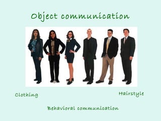 Object communication

Hairstyle

Clothing
Behavioral communication

 
