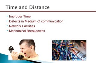  Improper Time
 Defects in Medium of communication
 Network Facilities
 Mechanical Breakdowns
 