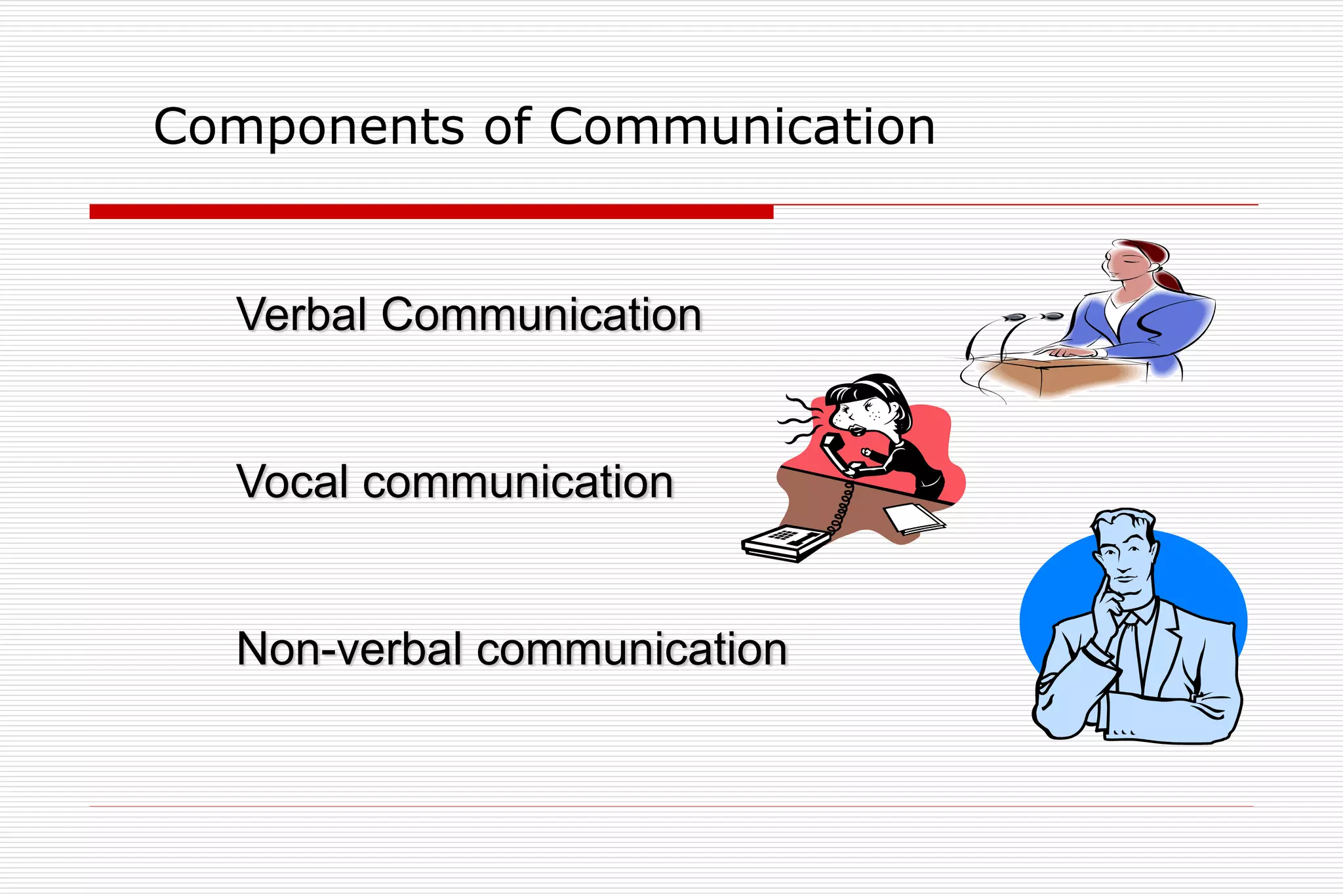 Components of Communication
Verbal Communication
Vocal communication
Non-verbal communication
 