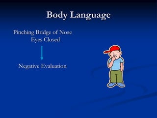 Body Language
Pinching Bridge of Nose
Eyes Closed
Negative Evaluation
 