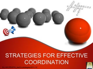 STRATEGIES FOR EFFECTIVE
        COORDINATION
ELI-WC/PD/STA_sta/Co:strategies/2011-12
 