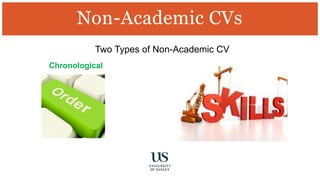 Non-Academic CVs
Chronological
Two Types of Non-Academic CV
 