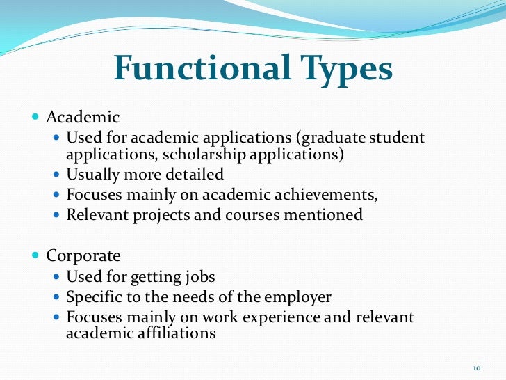 functional types academic used how to write a good cv profile