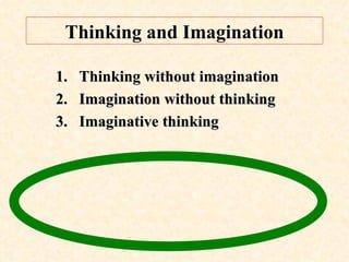 Thinking and Imagination Thinking without imagination Imagination without thinking Imaginative thinking 