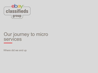 Our journey to micro
services
Where did we end up
 