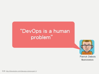 “DevOps is a human
problem”
Patrick Debois
@patrickdebois
: http://itrevolution.com/devops-culture-part-1/
 