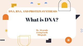What is DNA?
Ms. Alvarado
Living Earth
9th grade
DNA, RNA, AND PROTEIN SYNTHESIS
 
