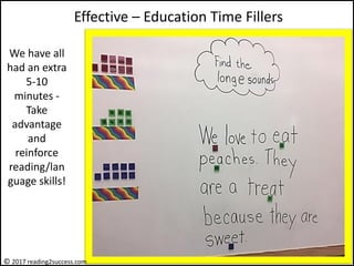 Effective – Education Time Fillers
We have all
had an extra
5-10
minutes -
Take
advantage
and
reinforce
reading/lan
guage skills!
© 2017 reading2success.com
 