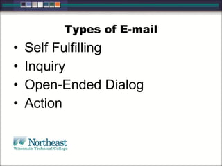 Types of E-mail Self Fulfilling Inquiry Open-Ended Dialog Action 