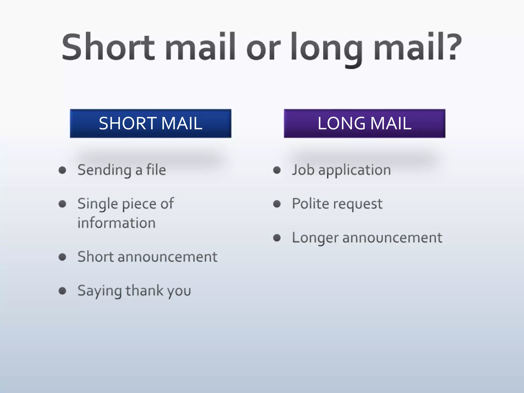 SHORT MAIL LONG MAIL
 