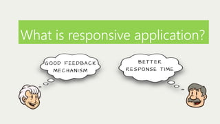 What is responsive application?
G O O D F E E D BA C K
MECHANISM

B ET T E R
RE S PO N S E T I M E

 