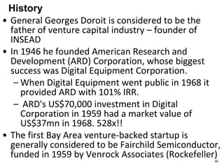 46
VENTURE CAPITAL FUNDING
 