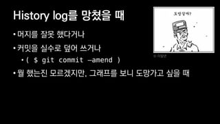 History log? ??? ?
? ??? ?? ????
? ??? ??? ?? ???
? ( $ git commit Camend )
? ? ??? ?????, ???? ?? ???? ?? ?
? ???
 