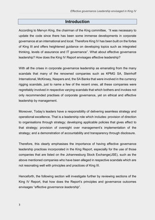 Effective governance leadership envisaged in King IV Report | PDF