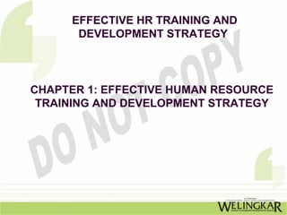 EFFECTIVE HR TRAINING AND
       DEVELOPMENT STRATEGY




CHAPTER 1: EFFECTIVE HUMAN RESOURCE
 TRAINING AND DEVELOPMENT STRATEGY
 