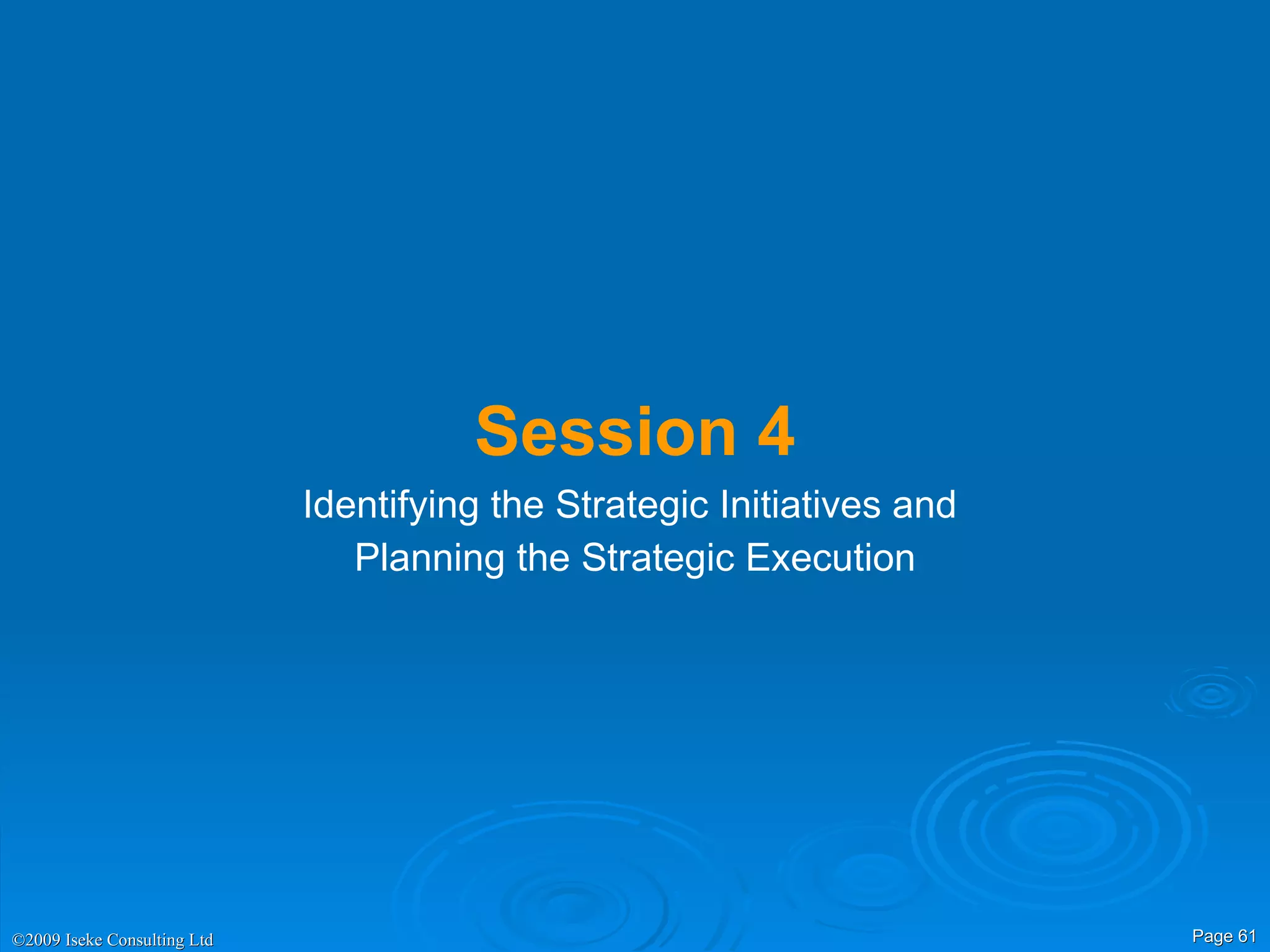 Session 4 Identifying the Strategic Initiatives and  Planning the Strategic Execution 