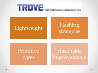 Lightweight
Hashing
strategies
Primitive
types
Hash table
improvements
 