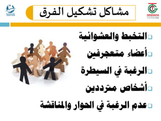 ‫الف‬ ‫تشكيل‬ ‫مشاكل‬
‫ق‬‫ر‬

‫والعشوائية‬ ‫التخبط‬

‫متعجرفني‬ ‫أعضاء‬

‫السيطرة‬ ‫يف‬ ‫الرغبة‬

‫مرتددين‬ ‫أشخاص‬

‫واملناقشة‬ ‫احلوار‬ ‫يف‬ ‫الرغبة‬ ‫عدم‬
 