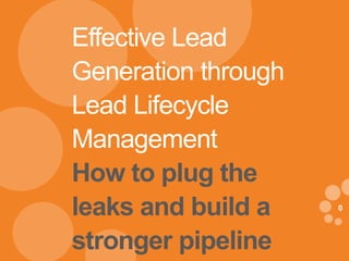 0
eDynamic, Friday, July 19, 2013
0
Effective Lead
Generation through
Lead Lifecycle
Management
How to plug the
leaks and build a
stronger pipeline
 