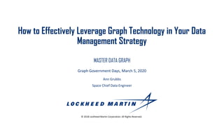 LOCKHEED MARTIN PROPRIETARY INFORMATION
Graph Government Days, March 5, 2020
How to Effectively Leverage Graph Technology in Your Data
Management Strategy
MASTER DATA GRAPH
Ann Grubbs
Space Chief Data Engineer
© 2018 Lockheed Martin Corporation. All Rights Reserved.
 