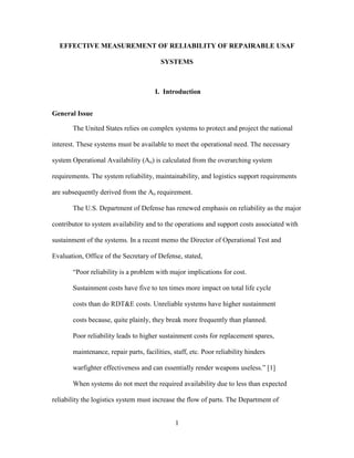 Effective measurement of reliability of repairable usaf systems | PDF
