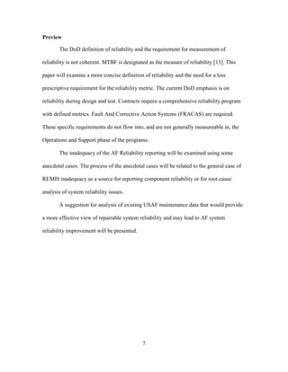 Operations Reliability Measure Effective measurement of reliability of repairable usaf systems | PDF