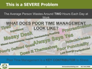 thrivenetmarketing.com 817.642.9686
This is a SEVERE Problem
9
The Average Person Wastes Around TWO Hours Each Day at
Work
Poor Time Management is a KEY CONTRIBUTOR to Stress
 