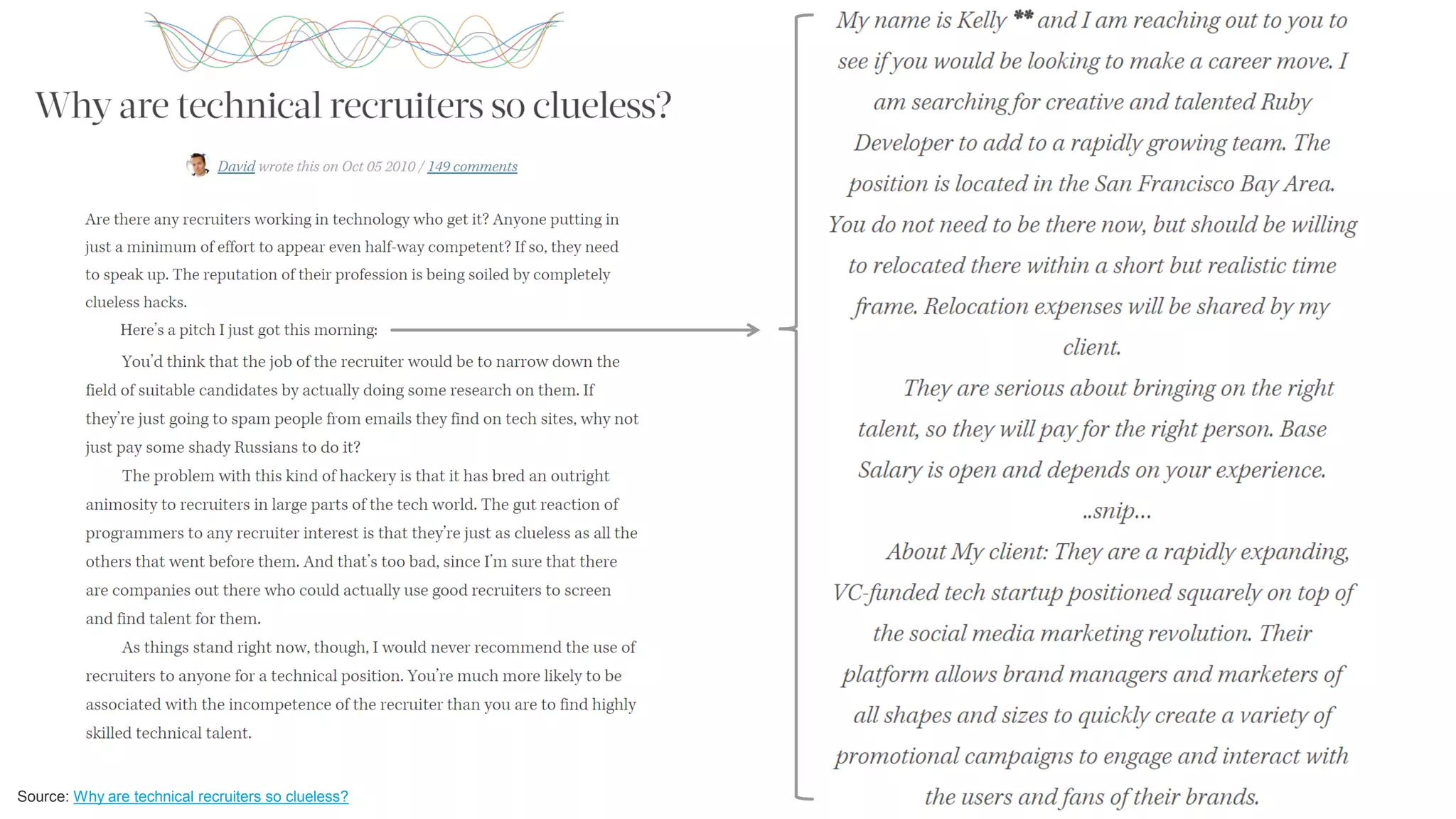 Source: Why are technical recruiters so clueless?
 