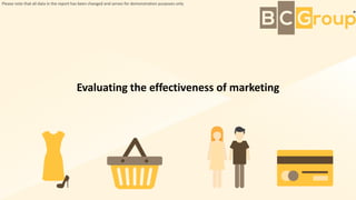 Evaluating the effectiveness of marketing
Please note that all data in the report has been changed and serves for demonstration purposes only
 