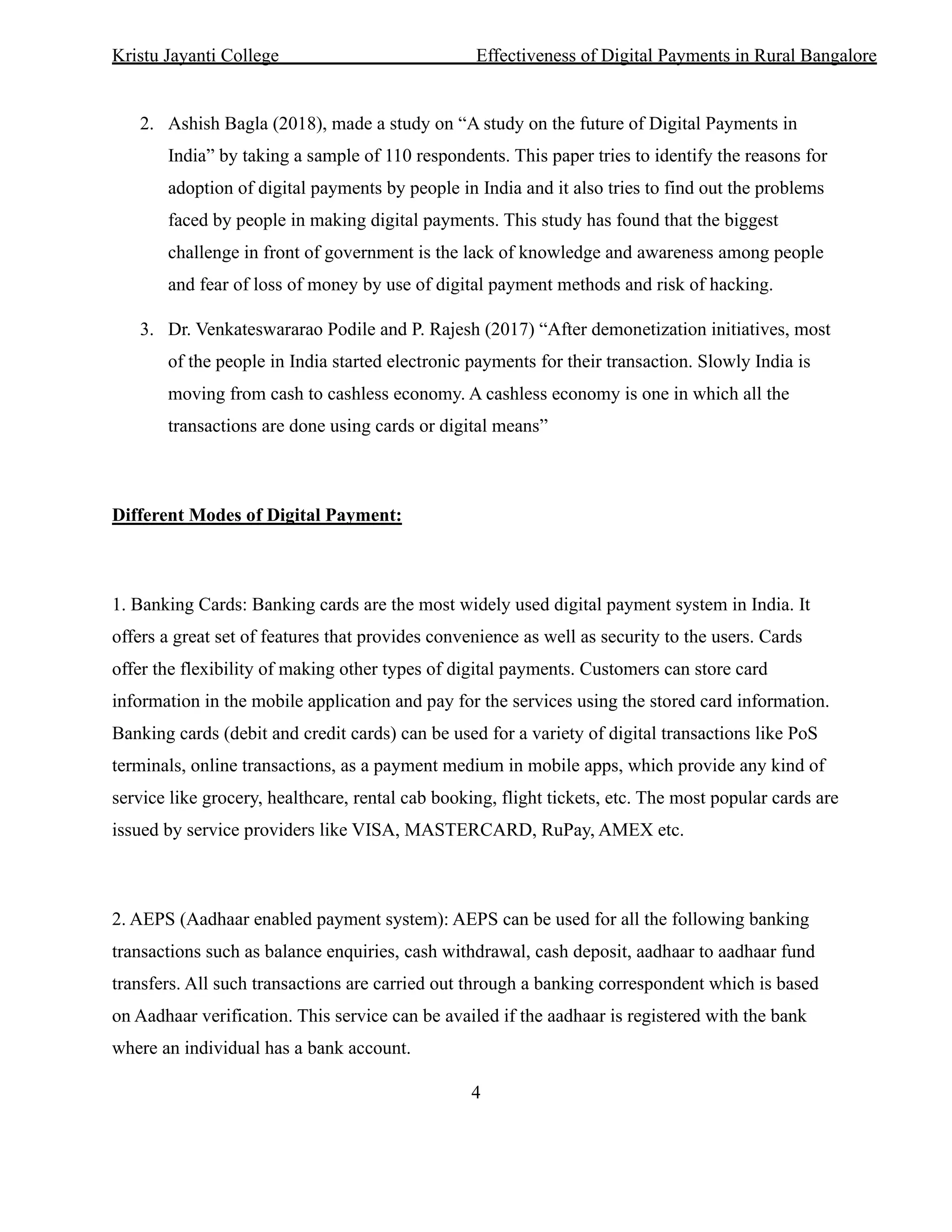 Digital Payments In Rural India EFFECTIVENESS OF DIGITAL PAYMENTS IN RURAL BANGALORE | PDF