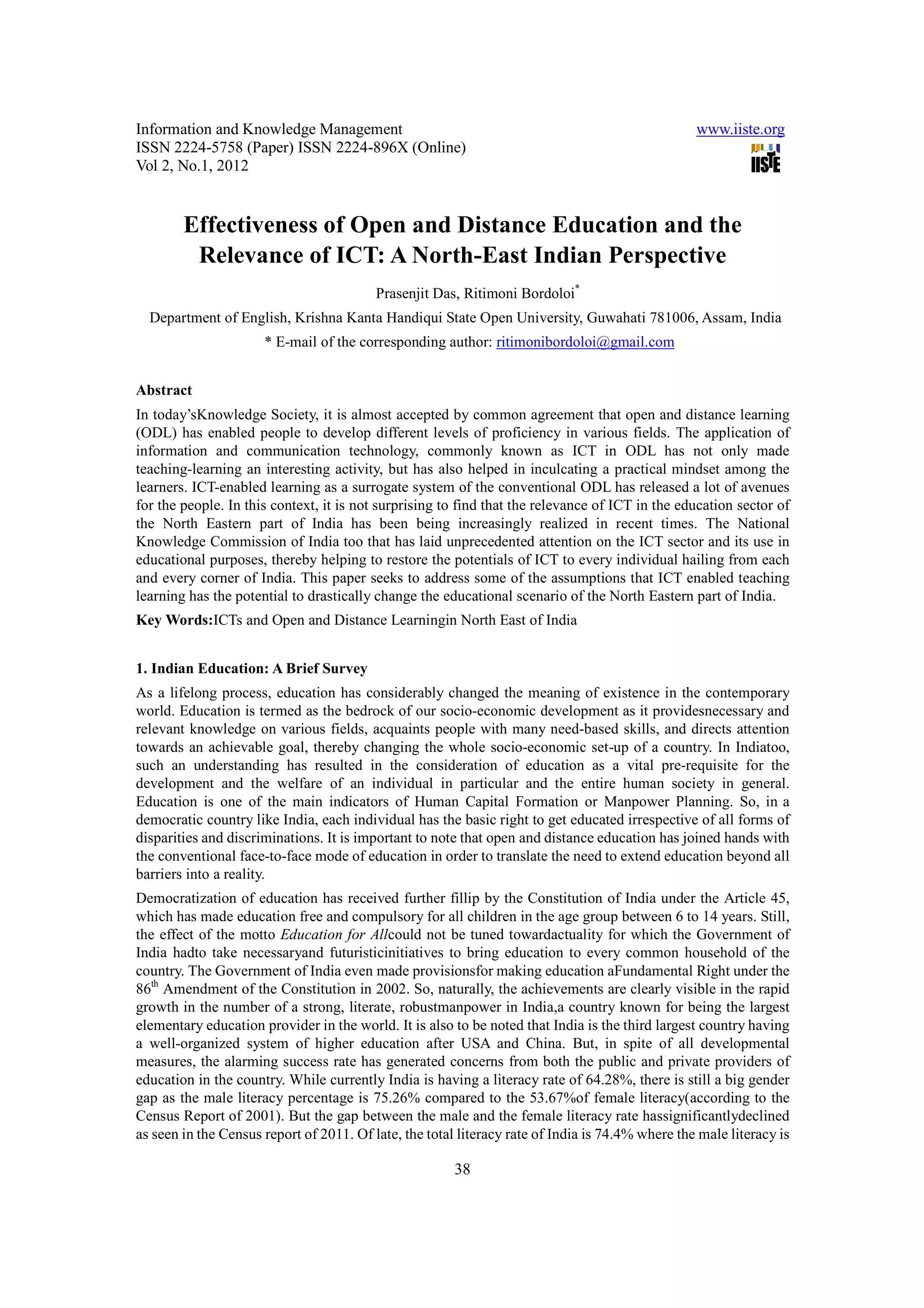 Effectiveness of open and distance education and the relevance of ict | PDF