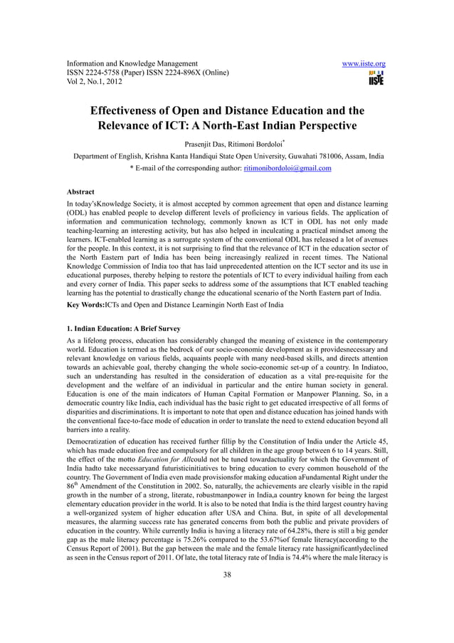 Effectiveness of open and distance education and the relevance of ict | PDF