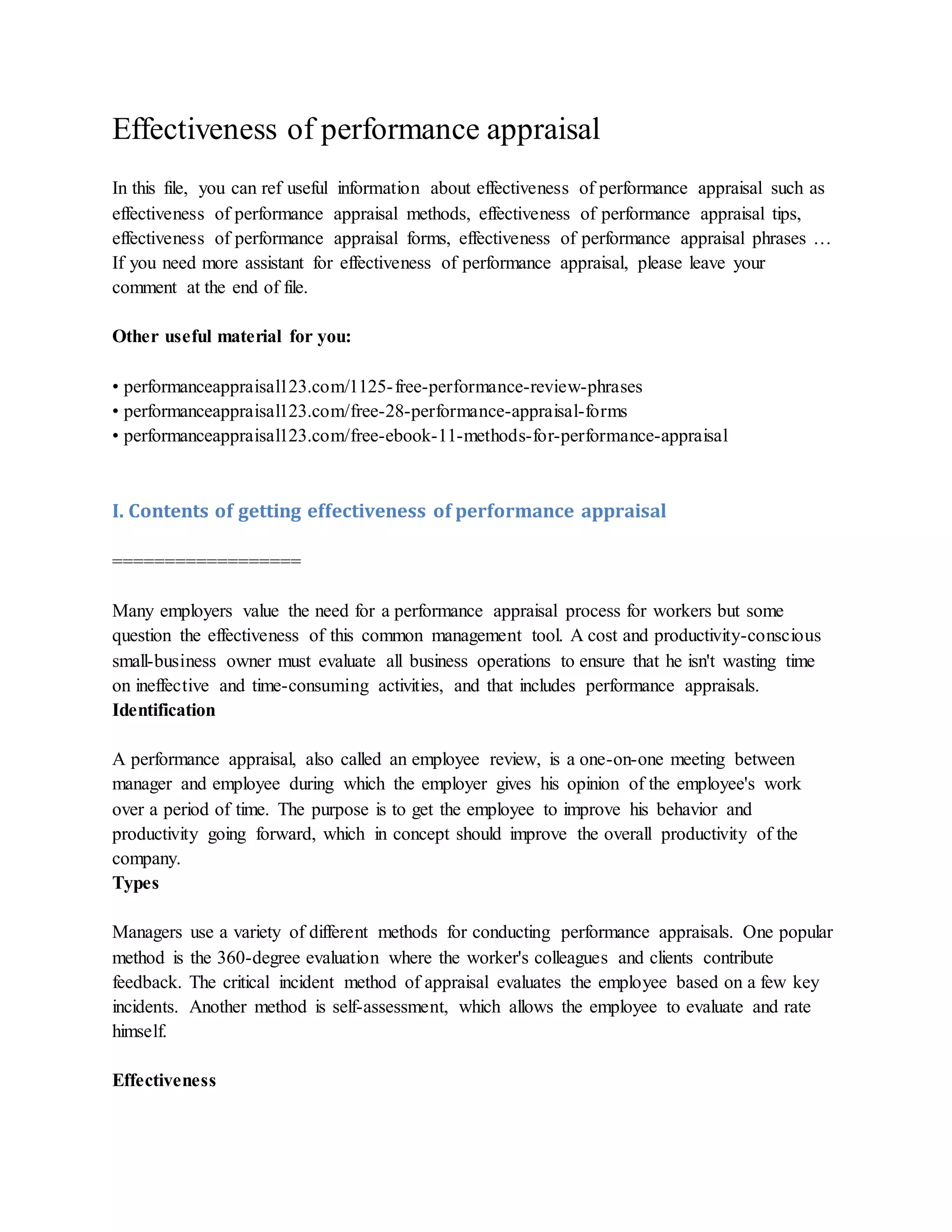 Effectiveness of performance appraisal | DOCX