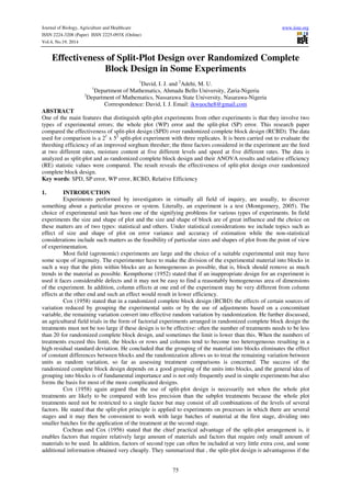 Split Study Guidelines Effectiveness of split plot design over randomized complete | PDF