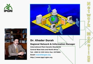 Dr. Kheder Durah
Regional Network & Information Manager
International Plant Genetic Resources
Central West Asia and North Africa
Tel: +963 21 223 1412, Fax: 2273681
Email: k.durah@cgiar.org
http://www.ipgri.cgiar.org
 