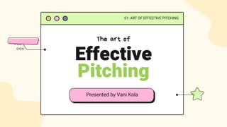 Effective
Pitching
01: ART OF EFFECTIVE PITCHING
Presented by Vani Kola
The art of
 
