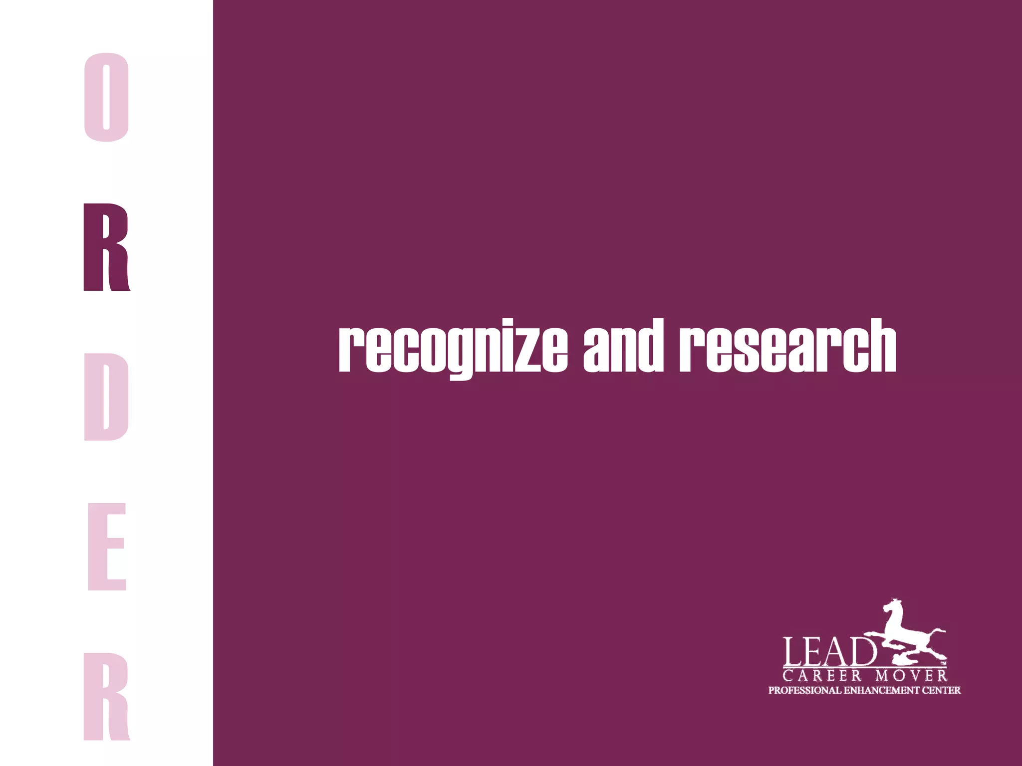 recognize and research
O
R
D
E
R
 