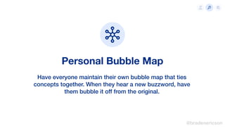Personal Bubble Map
Have everyone maintain their own bubble map that ties
concepts together. When they hear a new buzzword...