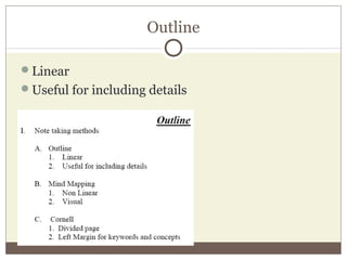 Outline
Linear
Useful for including details
 