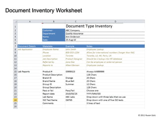 Document Inventory Worksheet




                               © 2011 Ruven Gotz
 