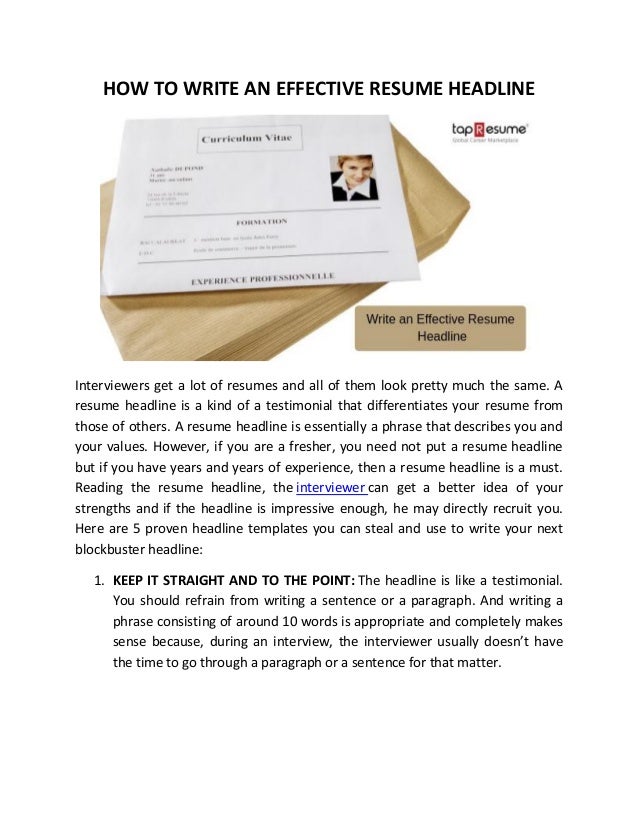 effective resume headline ideas resume headline