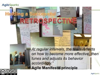 At regular intervals, the team reflects
on how to become more effective, then
tunes and adjusts its behavior
accordingly.”
Agile Manifesto principle
 