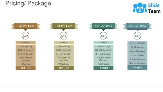 Pricing/ Package
29
Website
2 GB Storage
10GB Bandwidth
2 Month Support
Unlimited Sub
Domains
4 Database
Text Here
Website
4 GB Storage
50GB Bandwidth
5 Month Support
Unlimited Sub
Domains
9 Database
Text Here
Website
18 GB Storage
200 GB Bandwidth
8 Month Support
Unlimited Sub
Domains
45 Database
Text Here
Unlimited Website
99 GB Storage
Unlimited Bandwidth
1 Year Support
Unlimited Domains
Unlimited Database
Text Here
$29
Put Text Here
$45
Put Text Here
$67
Put Text Here
$87
Put Text Here
 