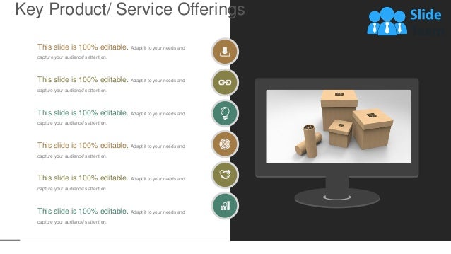 This slide is 100% editable. Adapt it to your needs and
capture your audience's attention.
This slide is 100% editable. Adapt it to your needs and
capture your audience's attention.
This slide is 100% editable. Adapt it to your needs and
capture your audience's attention.
This slide is 100% editable. Adapt it to your needs and
capture your audience's attention.
This slide is 100% editable. Adapt it to your needs and
capture your audience's attention.
This slide is 100% editable. Adapt it to your needs and
capture your audience's attention.
Key Product/ Service Offerings
31
 