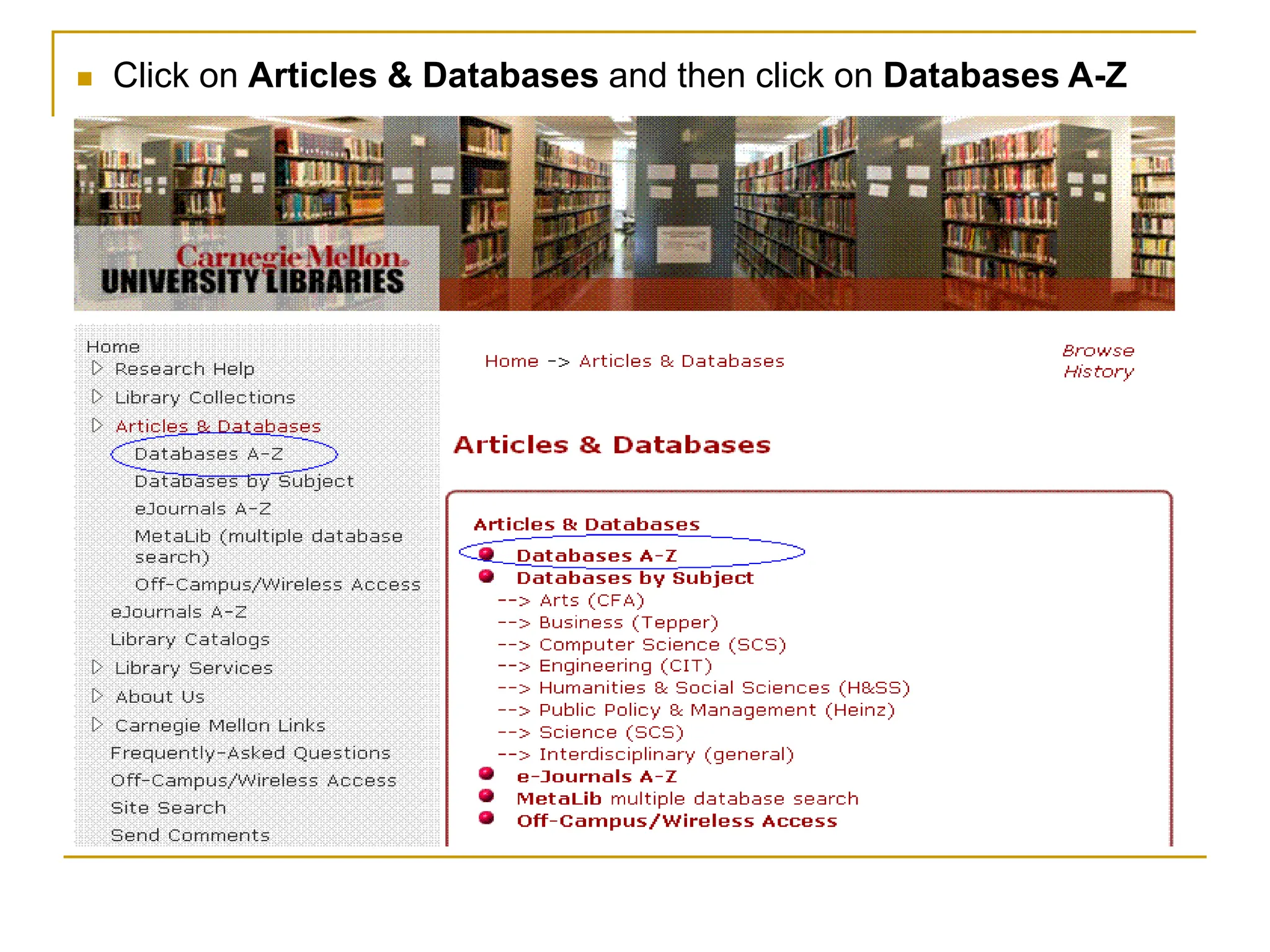  Click on Articles & Databases and then click on Databases A-Z
 